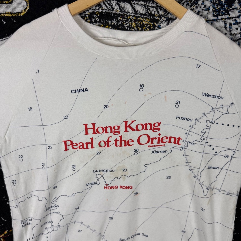 Vintage Dim Sum Shirts Hong Kong Pearl of the Orient Map Graphic T-Shirt White